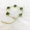 Nova Pulseira 15 Trevos de Quatro Folhas Grandes Diamante 5 Flores Pulseira Versão Alta Banhada a Ouro 18k Artesanato Diamante Vintage