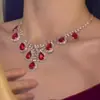 Collar de Gema Roja Estilo Mismo que el Aliento de Bebé de Liu Yifei Set de Cadena para Clavícula para Mujer Accesorios para Vestido de Cumpleaños Fiesta de Boda