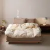 Conjunto de Colcha de Gaze Plissada Dupla Camada 100% Algodão, Lençol com Elástico, Colcha de Gaze Pura Algodão, Conjunto de Três Peças, Grau A Materno e Infantil