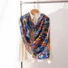 Bufanda Grande con Estampado de Flores Azules y Naranjas para Regalo de Cumpleaños de Mamá, Bufanda Larga Versátil y de Moda para Protección Solar, Chal Cálido y de Protección Solar para Mujeres