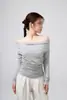 Blusa Gola Alta Emagrecedora Luchuan Outono/Inverno com Pregas Laterais na Cintura, Estilo Coreano Roupa de Yoga, Manga Longa Ombro Assimétrico Top de Yoga Suave para Mulheres