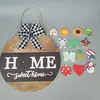 Lazo a cuadros Navidad Pascua Día Nacional Accesorios Adorno para colgar en la puerta Letra de madera HOME Bienvenida Listado