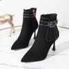 Botas Martin para Mujer, Moda Invierno 2026, Botas de Tacón Alto Puntiagudas con Hebilla de Cinturón, Estilo Británico, Botines Estilizados Profesionales de Tacón de Aguja