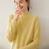 Suéter de Gola Alta Meia-Boca Borda Enrolada Cor Lisa Feminino Cashmere Macio Ceroso Slim Tricô Básico