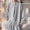 Moletom com Gola Alta e Botões Irregulares Masculino Outono Tamanho Grande Marca Tendência Solto Jovem Cool Camada Interna Top