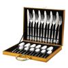 Conjunto de Talheres de Aço Inoxidável de Alta Qualidade para Presente, Faca de Churrasco, Garfo e Colher Conjunto de 24 Peças, Conjunto de Caixa de Madeira Dourada 1010