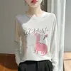 Nueva Colección Primavera/Otoño 2026: Camiseta de Manga Larga de Punto, Cuello Redondo, Bloques de Color, Estampado de Dibujos Animados, Corte Holgado, Versátil y a la Moda para Mujer