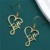 Pendientes de Acero Inoxidable con Cruz de Letra y Corazón Transfronterizos Europeos y Americanos, Pendientes de Moda Minimalistas de Lujo Ligero de Alta Gama