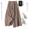 En Stock Al Por Mayor Pantalones Falda Anchos de Algodón y Lino para Mujer, Corte Holgado, Cintura Alta Semi-Elástica, Pantalones de Nueve Cuartos Adelgazantes, Productos de Exportación