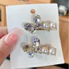 Coreia do Sul Dongdaemun Novo Exquisito Fofo Laço Grampo de Cabelo Franja Clipe Elegante Brilhante Cristal Bico de Pato Clipe Grampo de Cabelo