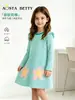 26 Outono Novo Vestido de Menina Estilo Europeu e Americano Vestido de Princesa da Moda Aplique de Flor de Desenho Animado Vestido Infantil Listrado Transfronteiriço