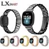 Para Fitbit versa3/4sense correa de metal de tres eslabones de acero inoxidable pulsera deportiva hebilla de honda correa de acero
