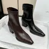 Versão em Couro de Vaca ~ Elegante Retrô Emagrecedor Ol Botas Elásticas Outono e Inverno Novo Estilo Coreano Couro Genuíno Roupa de Trabalho Zíper nas Costas Salto Grosso Curto