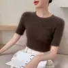 Nuevo suéter de punto para mujer de otoño, jersey de cuello redondo de manga corta ajustado sin costuras, venta al por mayor para exportación
