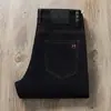 Jeans Masculino Slim Reto Pequeno de Algodão Elástico Quente Elegante Cintura Média Veludo Grosso Preto Azul Inverno 2025