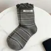Calcetines de Otoño e Invierno a Media Pantorrilla Rayados Estilo Coreano con Boca de Burbuja Algodón Sin Costuras Versátiles Ins Retro Slouch para Mujer Versión Coreana