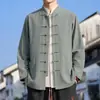 Nueva Chaqueta Cardigan de Color Sólido de Algodón y Lino Estilo Chino para Hombre Temporada de Primavera Otoño Ropa para Hombre Estilo Chino Cuello Alto Botón de Rana Casual Traje Tang Superior