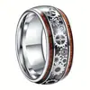 Anillo Popular Transfronterizo de Acero Inoxidable Personalizado de Moda Engranaje con Textura de Madera 10mm Color Acero Engranaje de Tres Ranuras con Textura de Madera