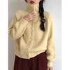 ¡Novedades para Otoño e Invierno! Suéter de Punto Grueso Estilo Coreano Perezoso Chic Cuello Alto Multicolor Versátil Casual de un Solo Botón Cuello Solapa