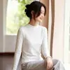 Suéter de punto de manga larga con cuello alto a la mitad, estilo casual para mujer, corte ajustado, acanalado, capa base versátil, top interior de moda