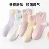 Meias para Meninas Meia-Calça Rosa Urso Morango Infantil Meia de Cano Médio Primavera e Outono Menina Pequena Renda Fofa Desenho Animado Meias de Princesa para Bebê