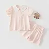 Roupas de Bebê Verão Conjunto Fino Algodão Classe A Versátil Respirável Leve Conjunto de Duas Peças para Meninas Shorts Manga Curta Roupa de Menina