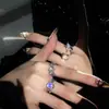 Anillo Abierto en Forma de Estrella de Cuatro Puntas Incrustado con Textura de Piedra Lunar, Textura Irregular, Estilo Minimalista, Anillo de Nicho