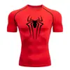 Teum Export Camiseta de Manga Corta de Compresión de Secado Rápido con Estampado de Araña para Hombre Y2K Capa Base para Correr Body para Entrenamiento de Fitness