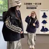 Jaqueta de Algodão para Meninas 2026 Inverno Novo Estilo Infantil Acolchoada Espessa Três em Um Impermeável Removível
