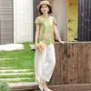 Conjunto de Roupa de Verão para Mãe com Toque de Luxo, Blusa Estilo Chinês, Novo Modelo 2026, Blusa de Manga Curta Plus Size para Mulheres de Meia-Idade e Idosas