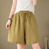 Shorts Largos Casuais Modernos e Jovens, Algodão e Linho, Cintura Elástica com Cordão, Calça de Cinco Pontos, Comércio Exterior, Novo Estilo de Verão, Versátil para Mulheres