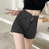Shorts Jeans de Design Três Botões Preto Novo Estilo Feminino 2025 Retrô de Cintura Alta Sexy Hot Pants para Pessoas Baixas Tendência