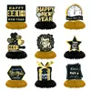 Sombreros Transfronterizos Negros y Dorados, Decoraciones para Fiestas Temáticas de Año Nuevo, Banderines, Globos, Juegos de Panal Espiral y Accesorios para Arreglos