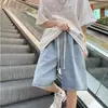 Sudeste Asiático e Coreia do Sul Exportação de Shorts Jeans Masculinos, Shorts Casuais de Cor Sólida de Comprimento Médio com Cintura Elástica e Cordão, Shorts de Cinco Pontos Acessíveis