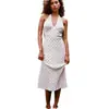 Vestido Blanco con Lunares Blancos Sexy de Cuello Halter para Mujer, Verano Hombros Descubiertos Espalda Descubierta Elegante Línea A Longitud Media