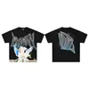 Camiseta de Estrás Emoción Mixta Calle Alta Americana Estampado de Bebé Ángel Holgada Algodón Puro Marca de Moda Manga Corta Verano