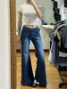 Jeans Retro Estilo Americano Azul Oscuro Viejo para Mujer Verano Estilo Milenio Spice Girls Cintura Baja Pantalones de Boca de Campana Micro