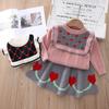 Outono e Inverno Novo Tamanho Feminino Tesouro Doce Amor Crewneck Suéter Saia Menina Pullover Saia Curta Vestido de Malha