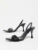Sandalias de tacón de punta cuadrada con una correa y pedrería, estilo femenino de alta gama, sandalias romanas sexy francesas para uso en exteriores, transfronterizas
