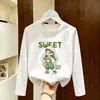 Camiseta de manga comprida para meninas, algodão puro, para usar na primavera e no outono, novo modelo 2026, blusa para meninas, camiseta, camiseta base para camada interna infantil