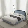Cama Redonda Moderna Simple Nórdica Tapizada Esquina Redonda Doble de 1.8m Cama de Tela de Alto Grado Resistente a Arañazos de Gato Estilo Crema Madera Maciza Tapizada