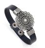 Pulsera popular de piel de vaca japonesa y coreana, cierre de botón a presión con anillo de flor retro, pulsera de cuero, joyería de mercado nocturno