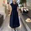 Vestido de Moda para Mujer Verano Nuevo Elegante Ceñidor de Cintura Adelgazante Cordón Manga Corta Falda Casual para el Trabajo Falda de Longitud Media