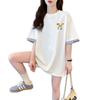 Camiseta de Manga Corta con Rayas Bordadas y Empalmes de Diseño Americano para Mujer en Verano para Cubrir el Vientre, Talla Pequeña Grande Holgada