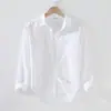 Camisa de Lino Fina para Hombre Manga Larga Casual Holgada Algodón y Lino Camisa Tejido de Lino Top Blanco Interior Moda Primavera y Verano