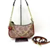 2025C Nova Bolsa de Axila Teri Crescent Europeia e Americana Retro Estampada Corrente Bolsa Mahjong com Zíper Bolsa de Ombro para Mulheres