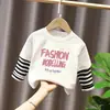 Camiseta de manga larga con retazos de algodón puro para niñas, top de algodón puro para primavera y otoño para niños, camiseta básica para niños mayores, ropa para niños
