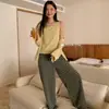 2574 # Conjunto de Ropa para el Hogar Relajado y Perezoso de Tres Piezas para Mujer, Otoño e Invierno Cómodo Casual Holgado Cárdigan Pijama