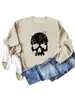 Top feminino plus size europeu e americano para outono e inverno com estampa de caveira de Halloween Suéter de gola redonda Suéter de gola redonda gola gola