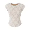 Camiseta de encaje calado de manga corta estilo europeo y americano para mujer, nuevo modelo de verano 2026, entallada en la cintura, dobladillo curvo, top corto adelgazante